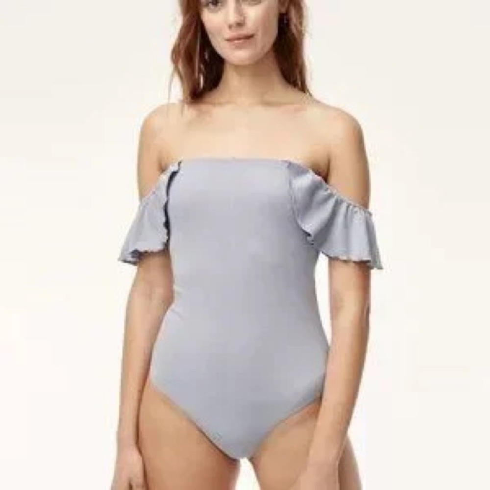 Wilfred Off-Shoulder Ruffle Bodysuit - Light Blue